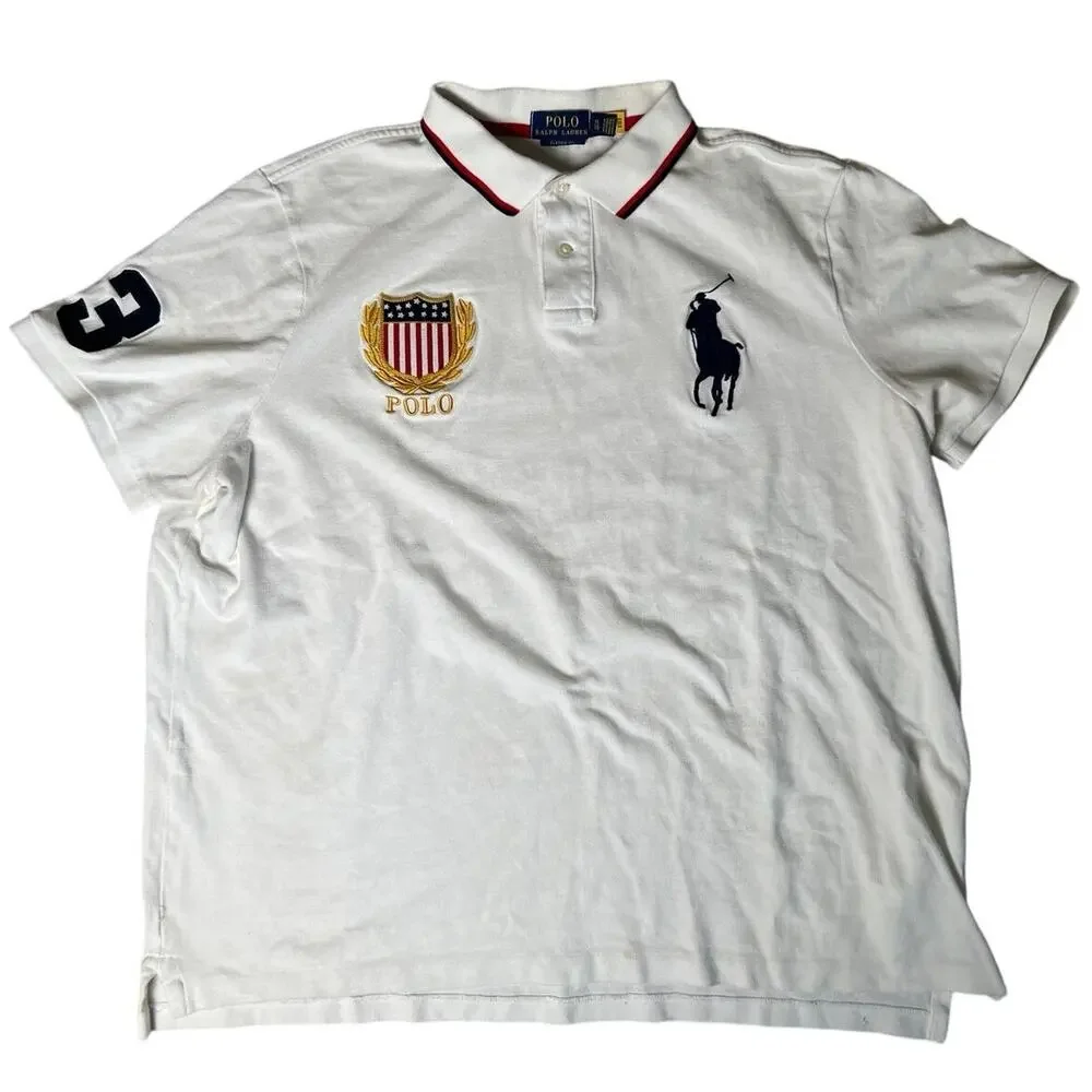 Polo Ralph Lauren Big Pony Polo Shirt XL Classic White USA Crest Short Sleeve**
